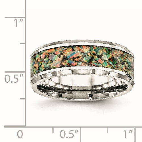 Stainless Steel with Imitation Opal Inlay 8mm Band