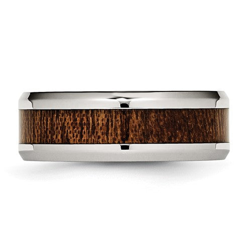 Stainless Steel with Brown Koa Wood Inlay Enameled 8mm Band