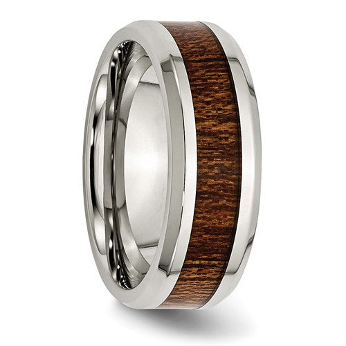 Stainless Steel with Brown Koa Wood Inlay Enameled 8mm Band