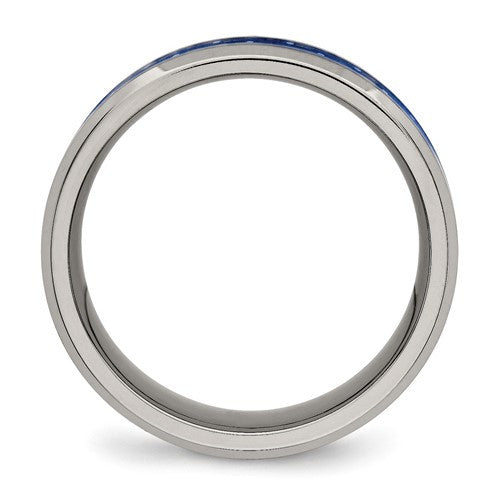 Titanium with Blue Carbon Fiber Inlay 8mm Beveled Edge Band