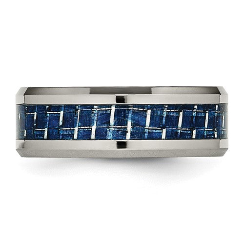 Titanium with Blue Carbon Fiber Inlay 8mm Beveled Edge Band
