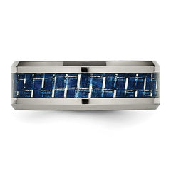 Titanium with Blue Carbon Fiber Inlay 8mm Beveled Edge Band