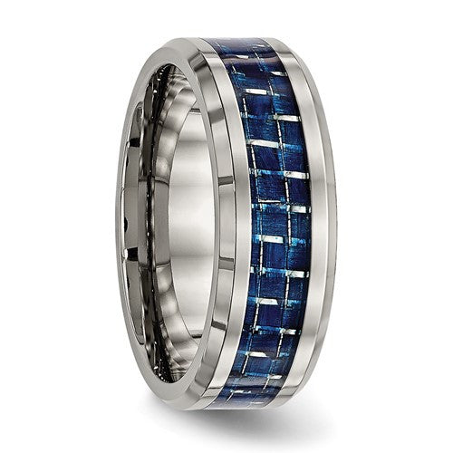 Titanium with Blue Carbon Fiber Inlay 8mm Beveled Edge Band