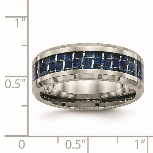 Titanium with Blue Carbon Fiber Inlay 8mm Beveled Edge Band