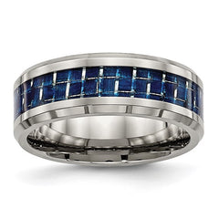 Titanium with Blue Carbon Fiber Inlay 8mm Beveled Edge Band