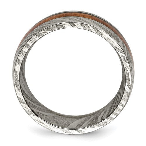 Damascus Steel with Sapele Wood Inlay 8mm Band