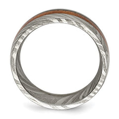 Damascus Steel with Sapele Wood Inlay 8mm Band
