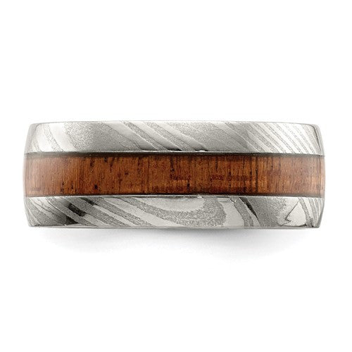 Damascus Steel with Sapele Wood Inlay 8mm Band