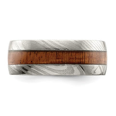 Damascus Steel with Sapele Wood Inlay 8mm Band