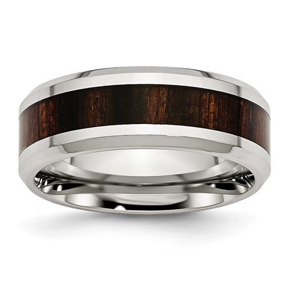 Stainless Steel with Black Koa Wood Inlay 8mm Band