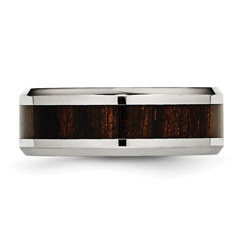 Stainless Steel with Black Koa Wood Inlay 8mm Band