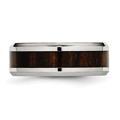 Stainless Steel with Black Koa Wood Inlay 8mm Band
