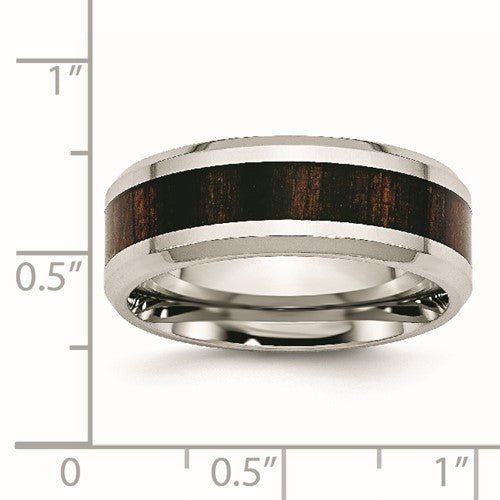 Stainless Steel with Black Koa Wood Inlay 8mm Band