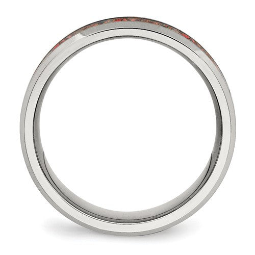 Stainless Steel with Red Imitation Opal Inlay 8mm Band