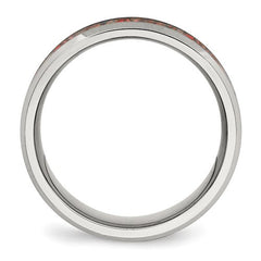 Stainless Steel with Red Imitation Opal Inlay 8mm Band
