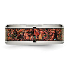 Stainless Steel with Red Imitation Opal Inlay 8mm Band
