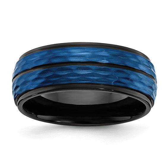 Stainless Steel and Black and Blue IP-plated 8mm Band