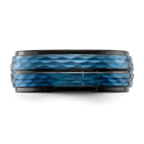 Stainless Steel and Black and Blue IP-plated 8mm Band