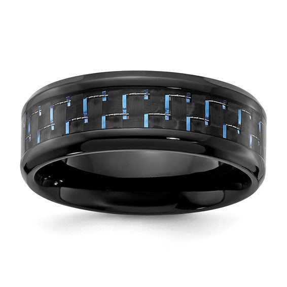 Black Titanium with Black and Blue Carbon Fiber Inlay 8mm Band
