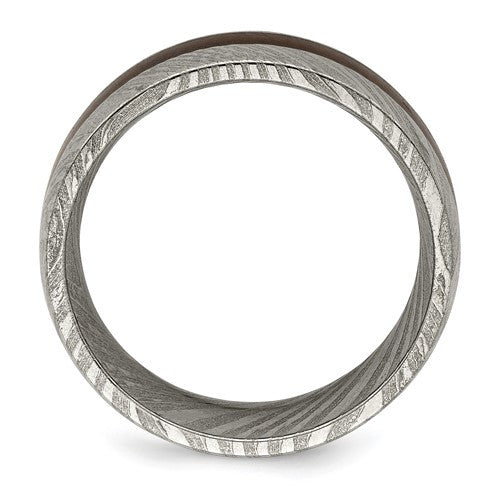 Damascus Steel with Ebony Wood Inlay 8mm Band