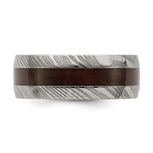 Damascus Steel with Ebony Wood Inlay 8mm Band