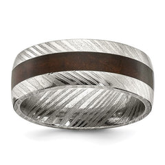 Damascus Steel with Ebony Wood Inlay 8mm Band