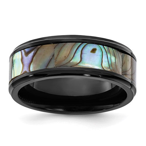 Titanium Black IP-plated and Mother of Pearl Inlay 8mm Band