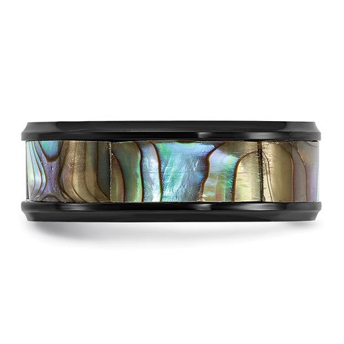 Titanium Black IP-plated and Mother of Pearl Inlay 8mm Band