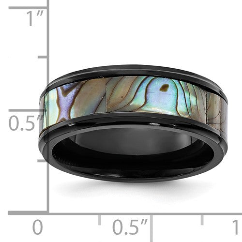 Titanium Black IP-plated and Mother of Pearl Inlay 8mm Band