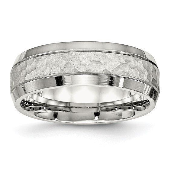 Stainless Steel Brushed Polished and Hammered 7.5mm Band