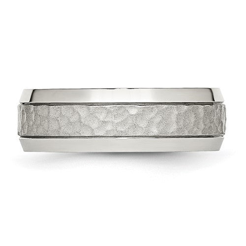 Stainless Steel Brushed Polished and Hammered 7.5mm Band