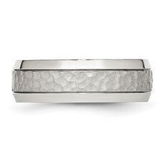 Stainless Steel Brushed Polished and Hammered 7.5mm Band