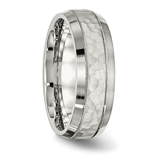 Stainless Steel Brushed Polished and Hammered 7.5mm Band