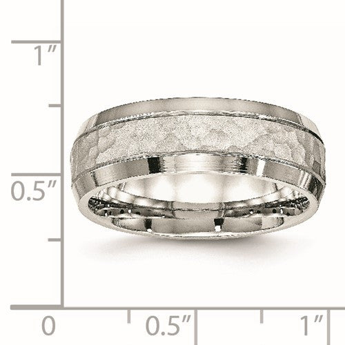 Stainless Steel Brushed Polished and Hammered 7.5mm Band