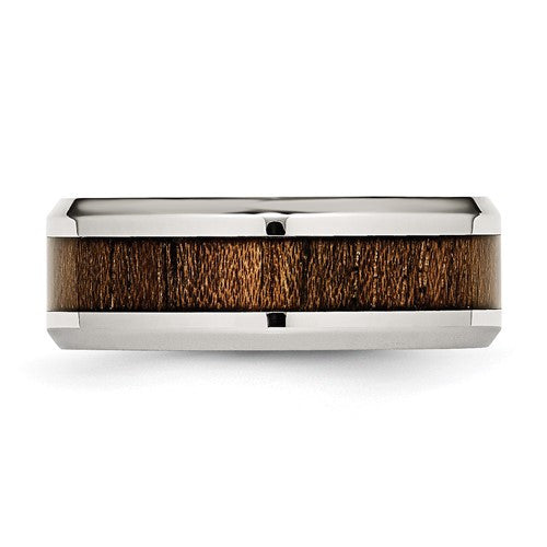 Stainless Steel with Koa Wood Inlay 8mm Enameled Band