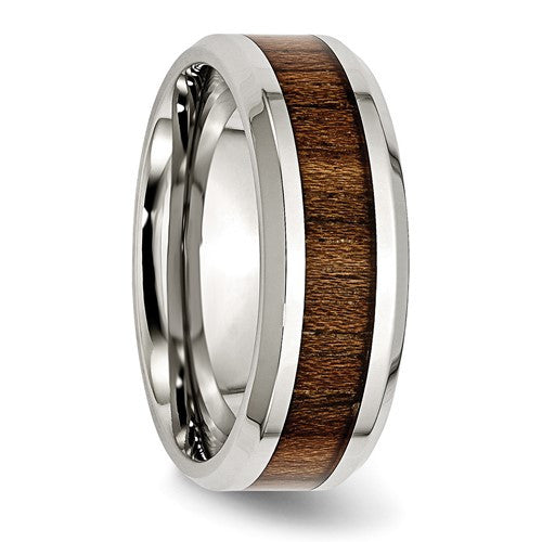 Stainless Steel with Koa Wood Inlay 8mm Enameled Band