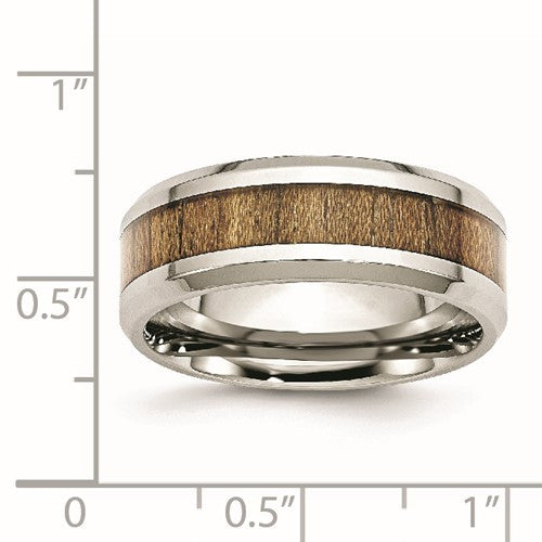Stainless Steel with Koa Wood Inlay 8mm Enameled Band
