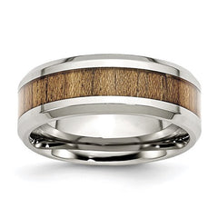 Stainless Steel with Koa Wood Inlay 8mm Enameled Band