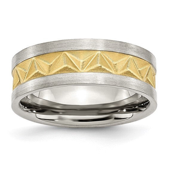 Stainless Steel Yellow IP-plated 8mm Grooved Band