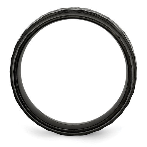 Stainless Steel Polished and Hammered Black IP-plated 8mm Beveled Edge Band