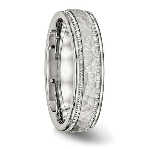 Stainless Steel Polished and Hammered 6mm Grooved Band