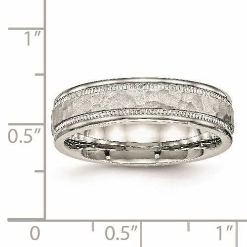 Stainless Steel Polished and Hammered 6mm Grooved Band