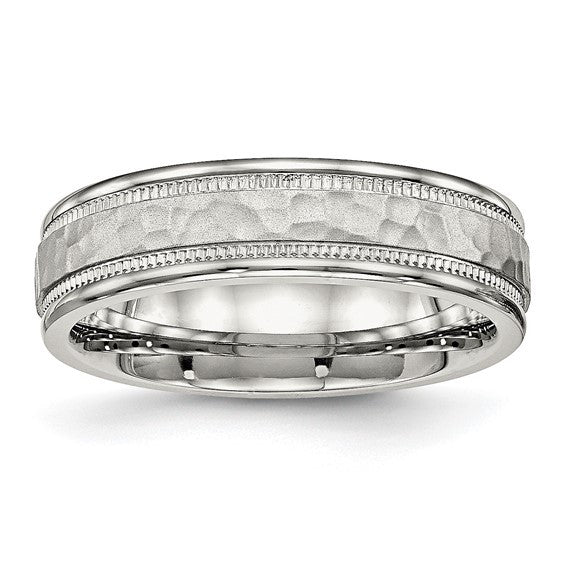 Stainless Steel Polished and Hammered 6mm Grooved Band