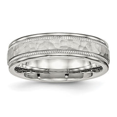 Stainless Steel Polished and Hammered 6mm Grooved Band