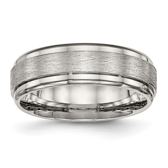 Stainless Steel Brushed and Polished 7mm Ridged Edge Band