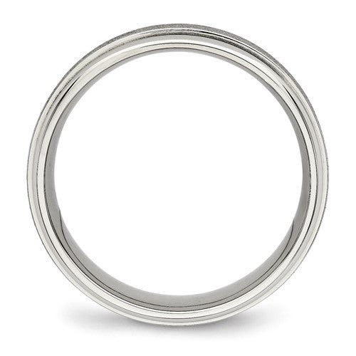 Stainless Steel Brushed and Polished 7mm Ridged Edge Band