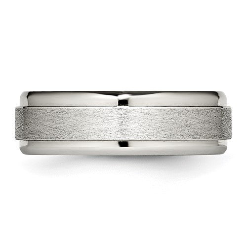 Stainless Steel Brushed and Polished 7mm Ridged Edge Band