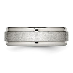 Stainless Steel Brushed and Polished 7mm Ridged Edge Band