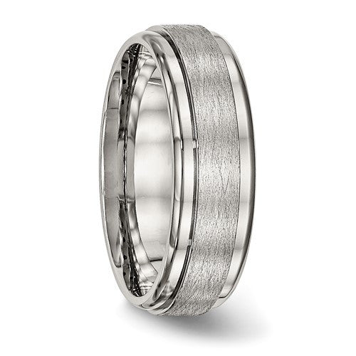 Stainless Steel Brushed and Polished 7mm Ridged Edge Band