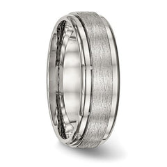 Stainless Steel Brushed and Polished 7mm Ridged Edge Band